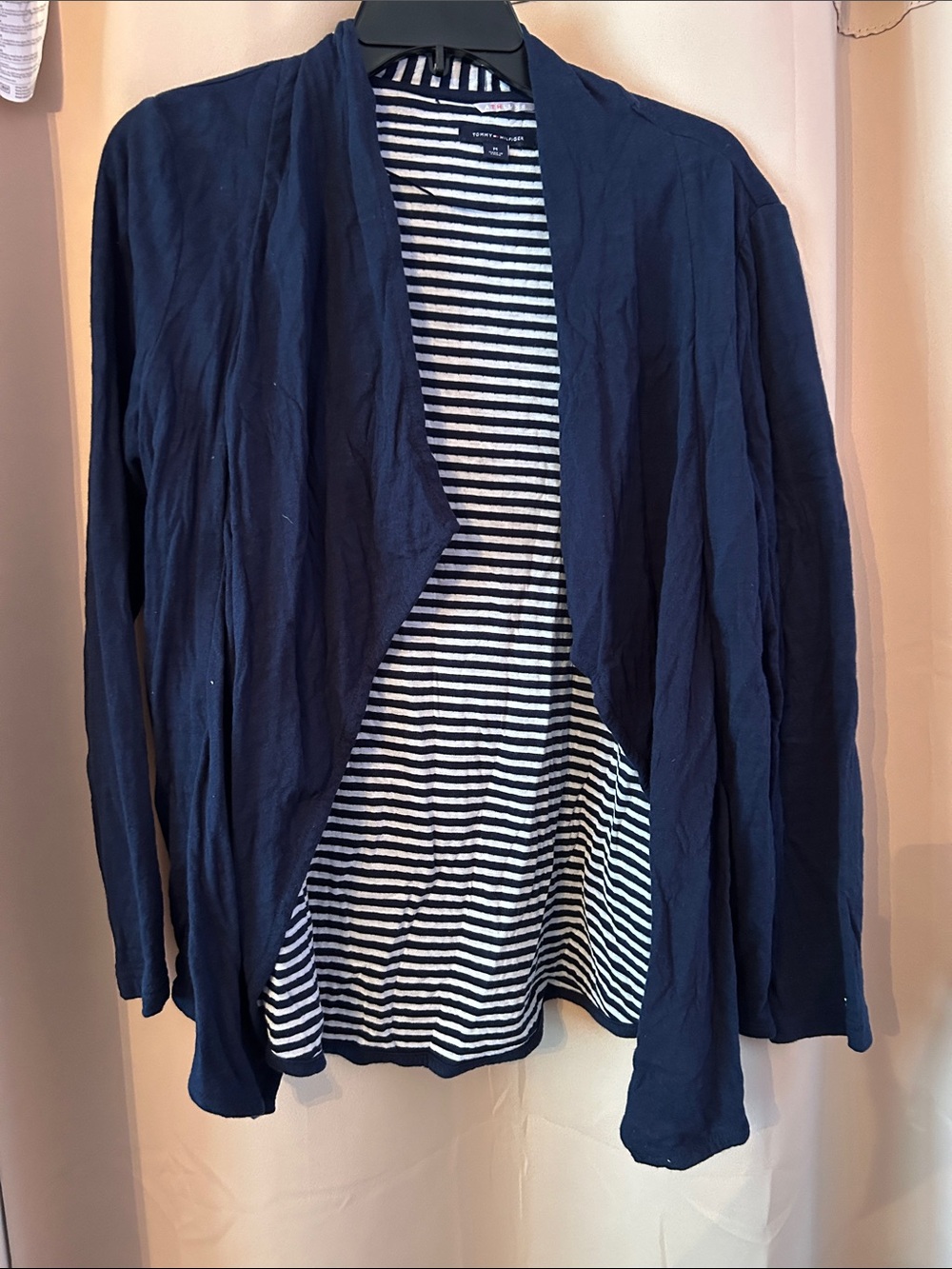 Tommy Hilfiger Navy Open-Front Cardigan with Striped Liner